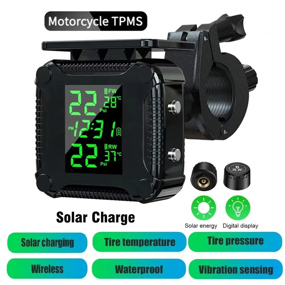 Solar Charging TPMS Motorcycle Tire Pressure Sensors Motorbike Tire Pressure Monitoring System Tyre Temperature Alarm System