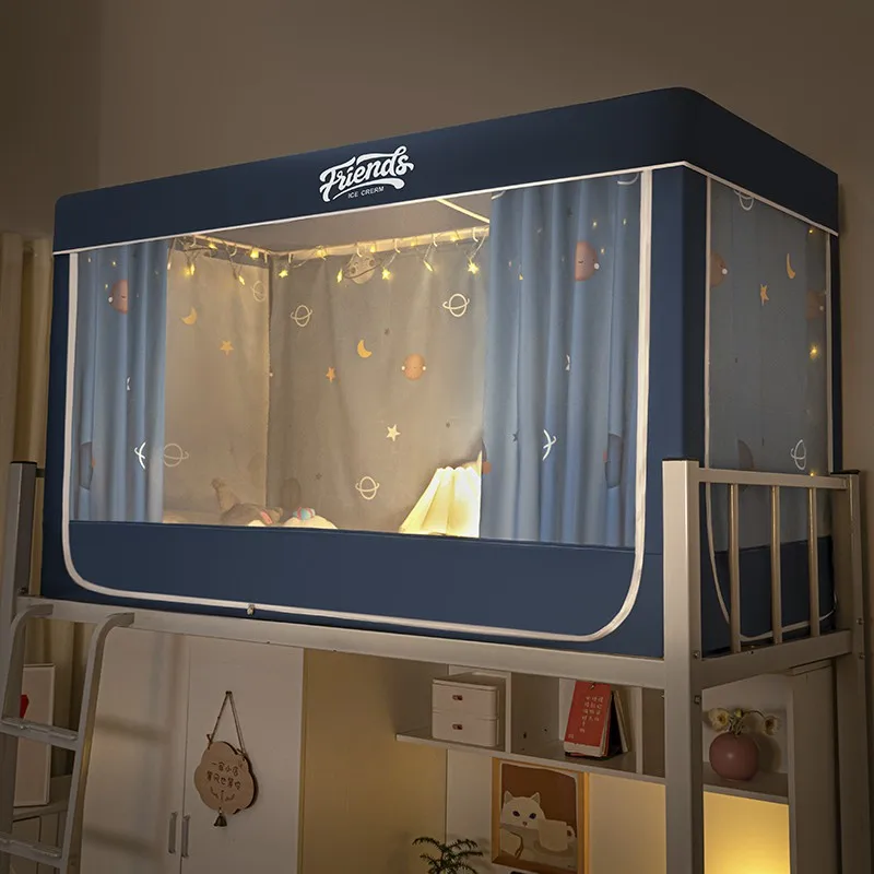 Cortinas de Cama Blackout para Dormitório Estudantil, Mosquiteiro para Proteção de Privacidade, Tenda de Cama Anti-mosquito para Beliche Superior e Inferior com Suporte