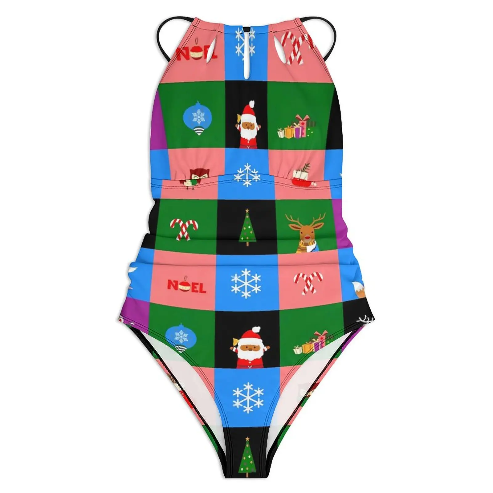 ColorBlock Check Swimsuit Christmas Print One Piece Swimwear Push Up Stylish Bathing Suits Sexy Vacation Bath Graphic Beach Wear