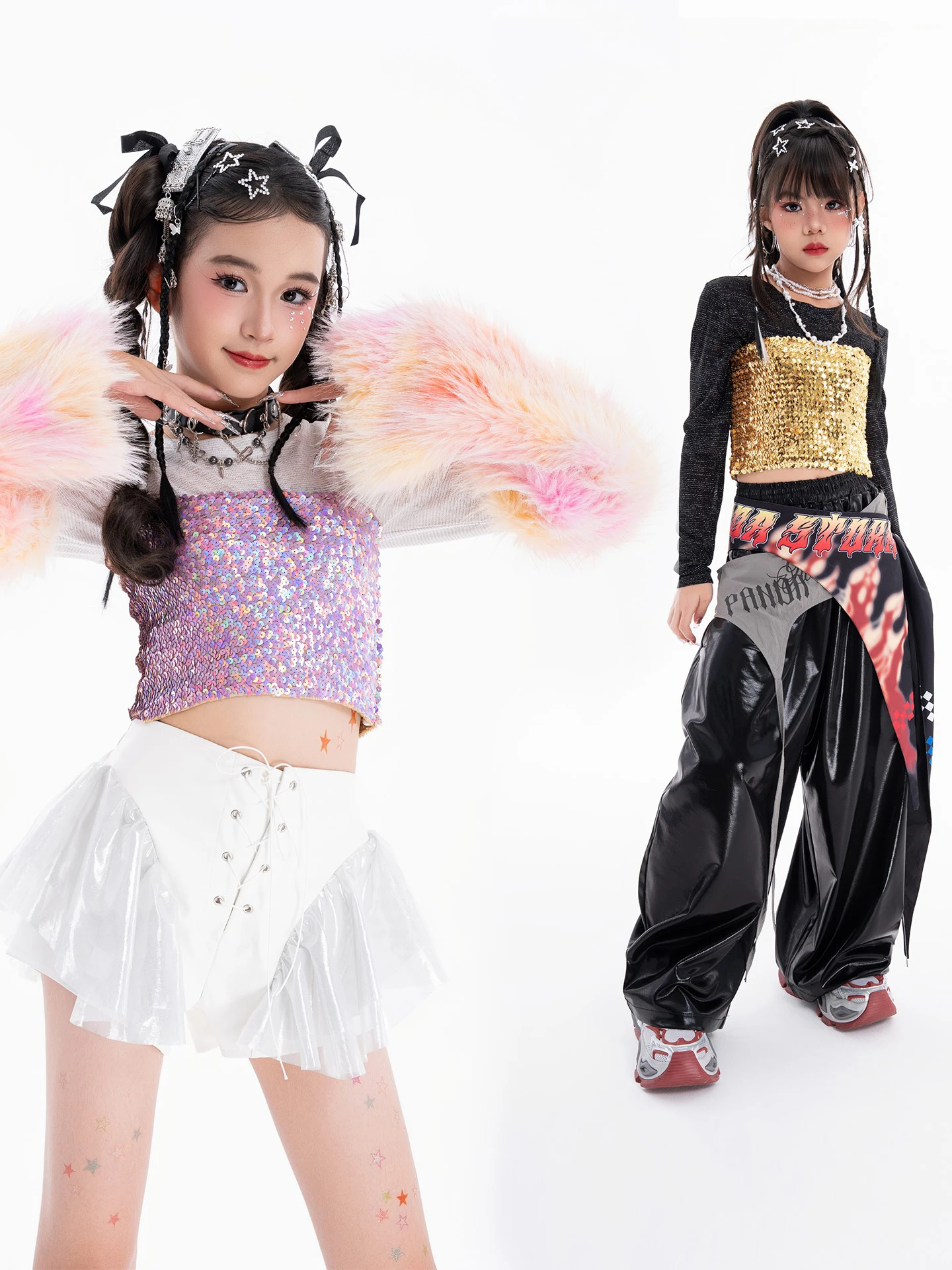 Kinder Kpop Hip Hop Kleidung Mädchen Jazz Dance Kostüm Pailletten Weste Nabel Mesh Tops Hosen Moderne Straße Tragen Mode Anzug BL17517