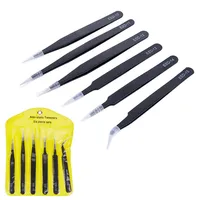 6pcs Precision Tweezers Set ESD Anti-Static Stainless Steel Tweezers Repair Tools for Electronics Repair Soldering Craft Tools