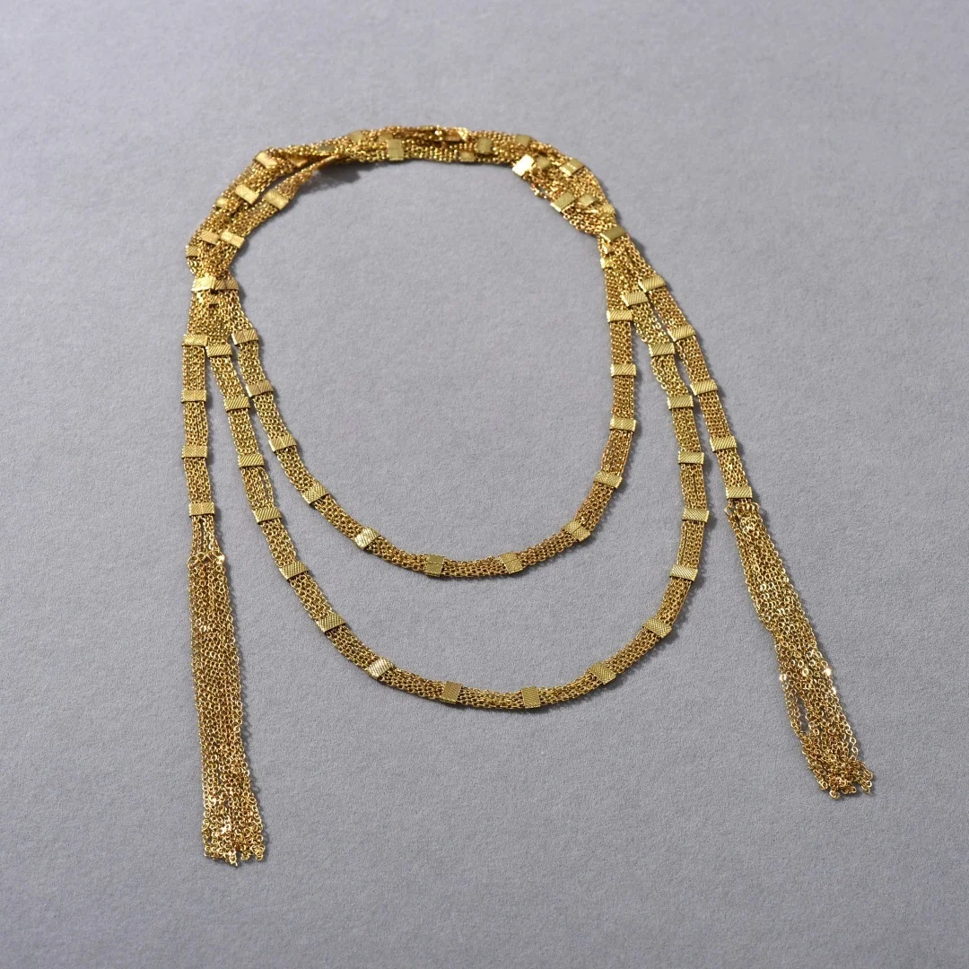 Chic Long Tassel Golden Necklace Multi-layers Sweater Bold Chain Statement Y Shape  Choker 18K Gold Filled Women's Fine Jewelry