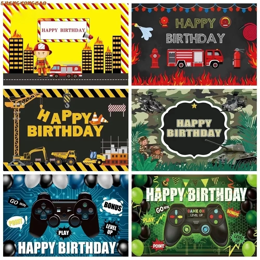 

Fire Truck Construction Team Photocall Boy Birthday Party Game Baby Photography Backdrops Backgrounds For Photo Studio