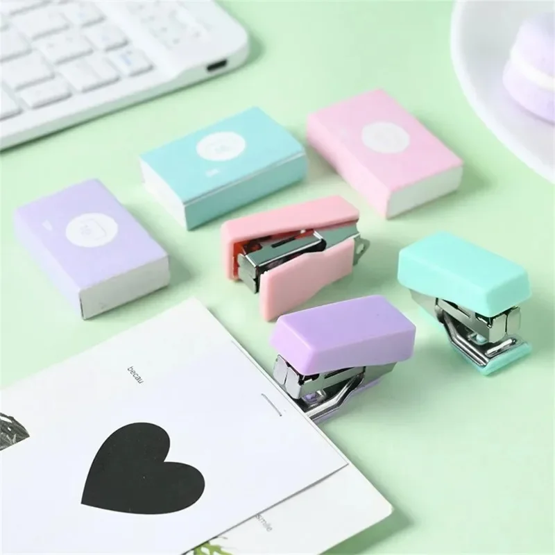 Cute Mini Stapler Morandi Color Metal Stapler Set with 500pcs 10# Staples Binding Tools Cute Stationery Office Supplies