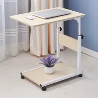 Modern Simple Laptop Table Height Adjustable Living Room Bedroom Laptop Overbed Mobile Bedside Table White with 4-wheels