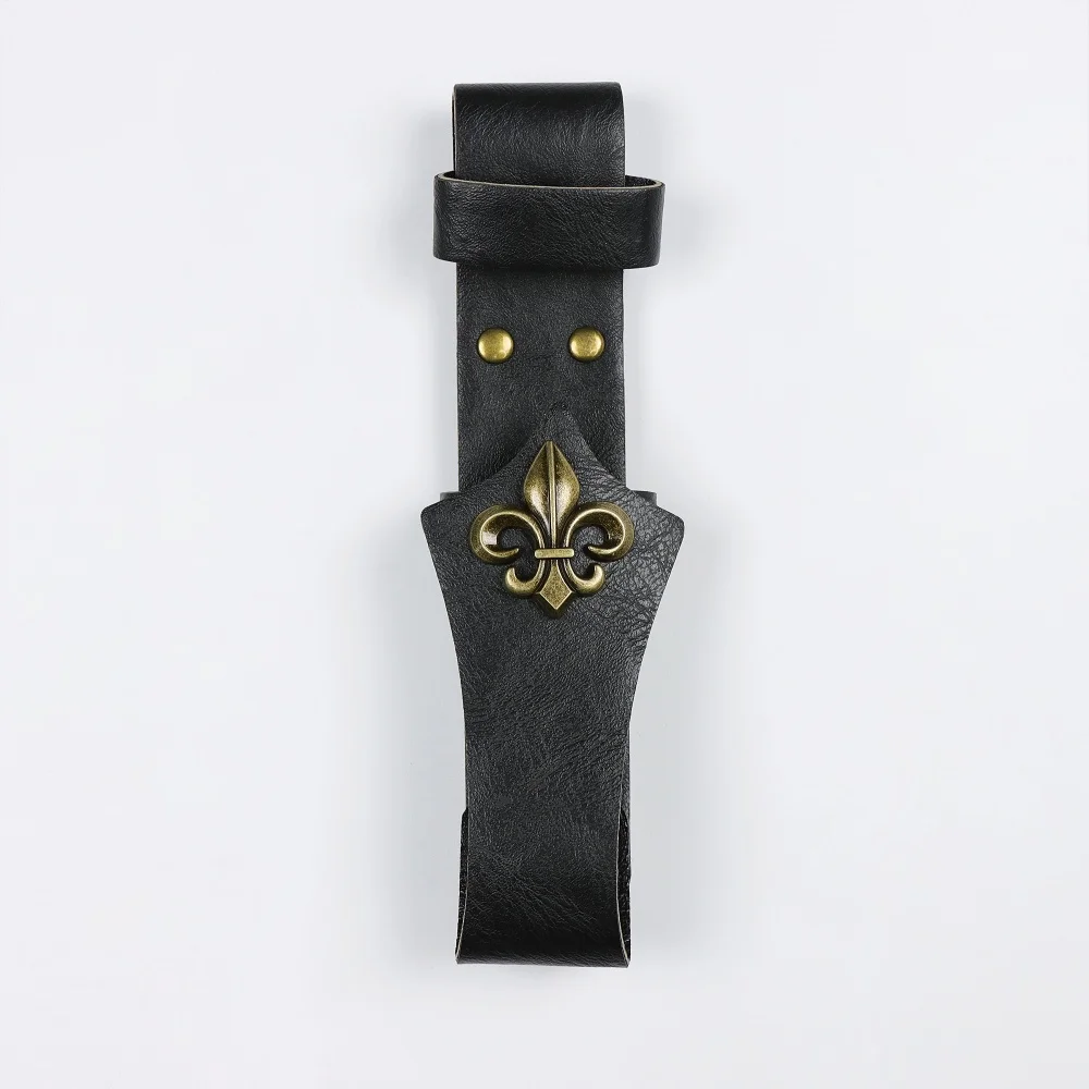 Halloween Medieval Fleur-de-lis Fan Case PU Leather Waist Fan Holder Cosplay LARP Costume Prop