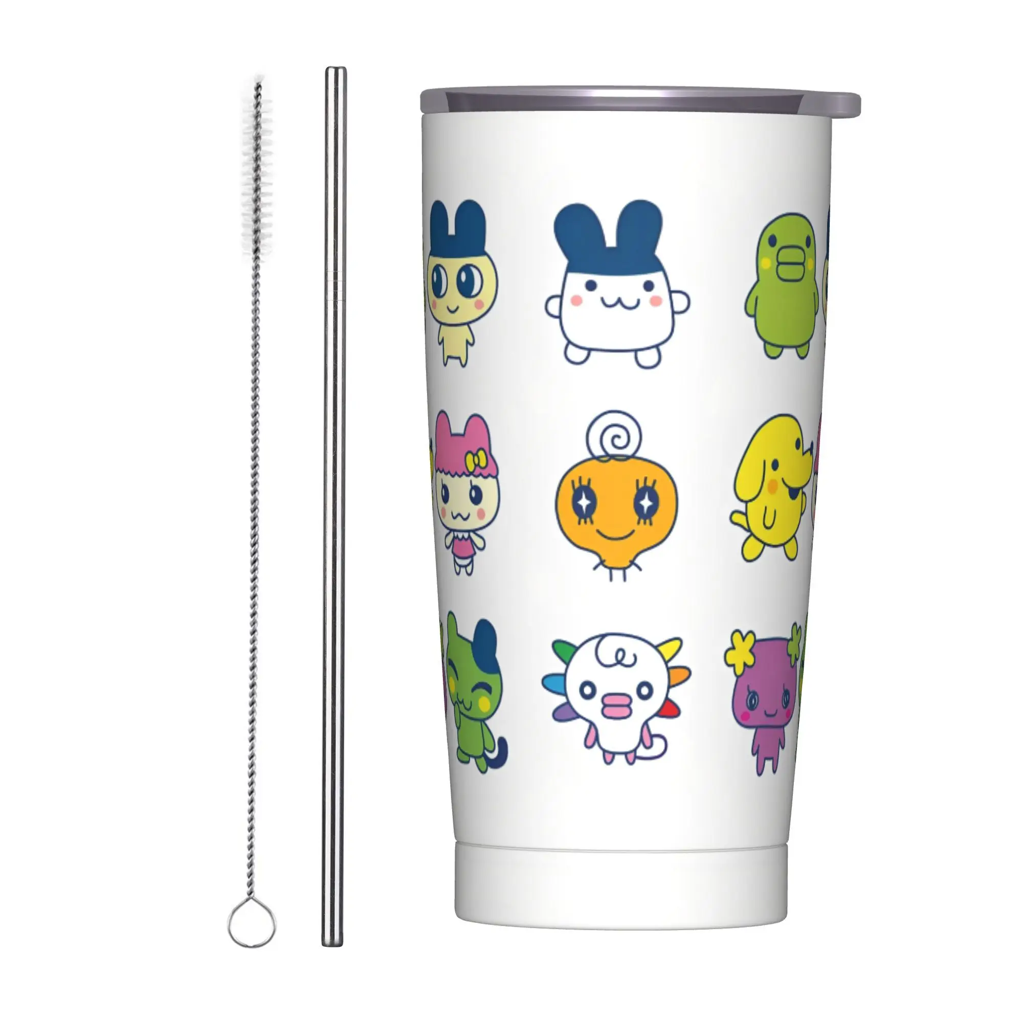 

Japanese Tamagotchis Stainless Steel Tumbler Travel Coffee Mug With Straws and Lid Large Capacity Mugs Hot Drinks Water Bottle