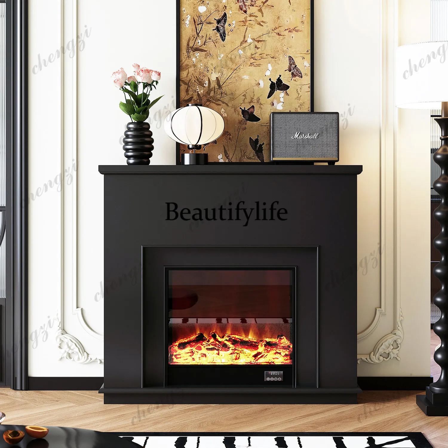 French simulation flame fireplace cabinet decoration, atmosphere feeling household indoor living room entrance rack