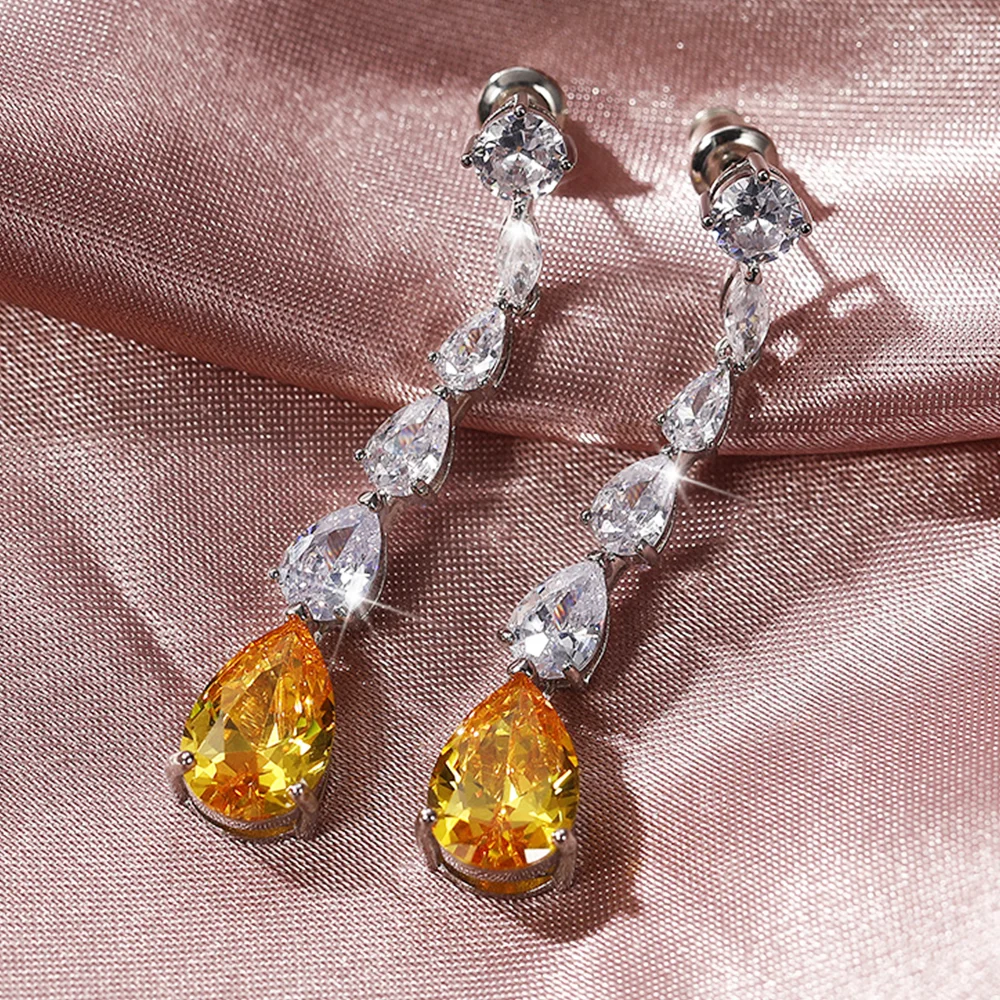 

COSYA 100% серебро 925 пробы 16,98 карата грушевидной огранки, выращенные в лаборатории серьги Padparadscha WaterDrop для женщин, роскошные свадебные украшения с муассанитом