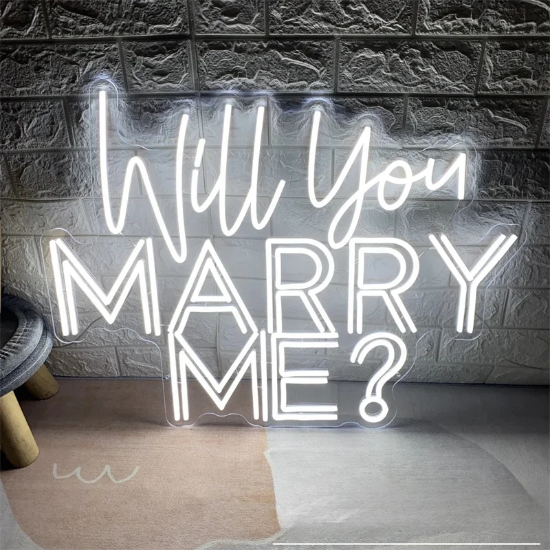 Enseigne au néon personnalisée avec lumière LED, Will You Marry Me, décoration murale pour la maison, toile de fond de fête de fiançailles, mariage