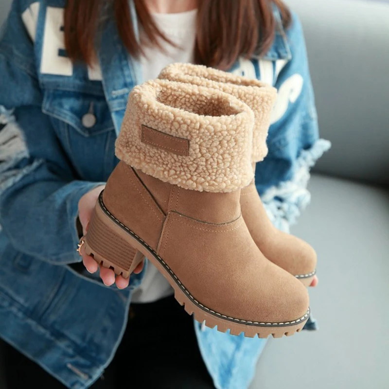 Damenstiefel, Winterschuhe für Frauen, Pelz-Schneestiefel, warme Plüsch-Damenschuhe, luxuriöse Stiefeletten mit hohem Absatz, schwarze Botas De Mujer Stiefel