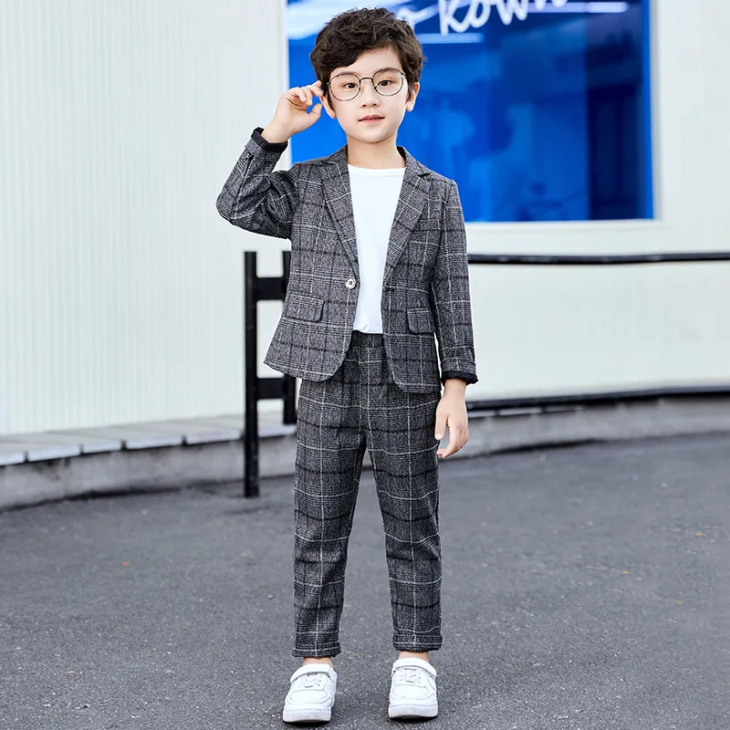 2026 New winter Autumn Baby Boys Clothes Set Plaid Gentleman Top Jacket + Pants Outfits Suit Teenager 2 4 8 9 10 11 12 15 Year