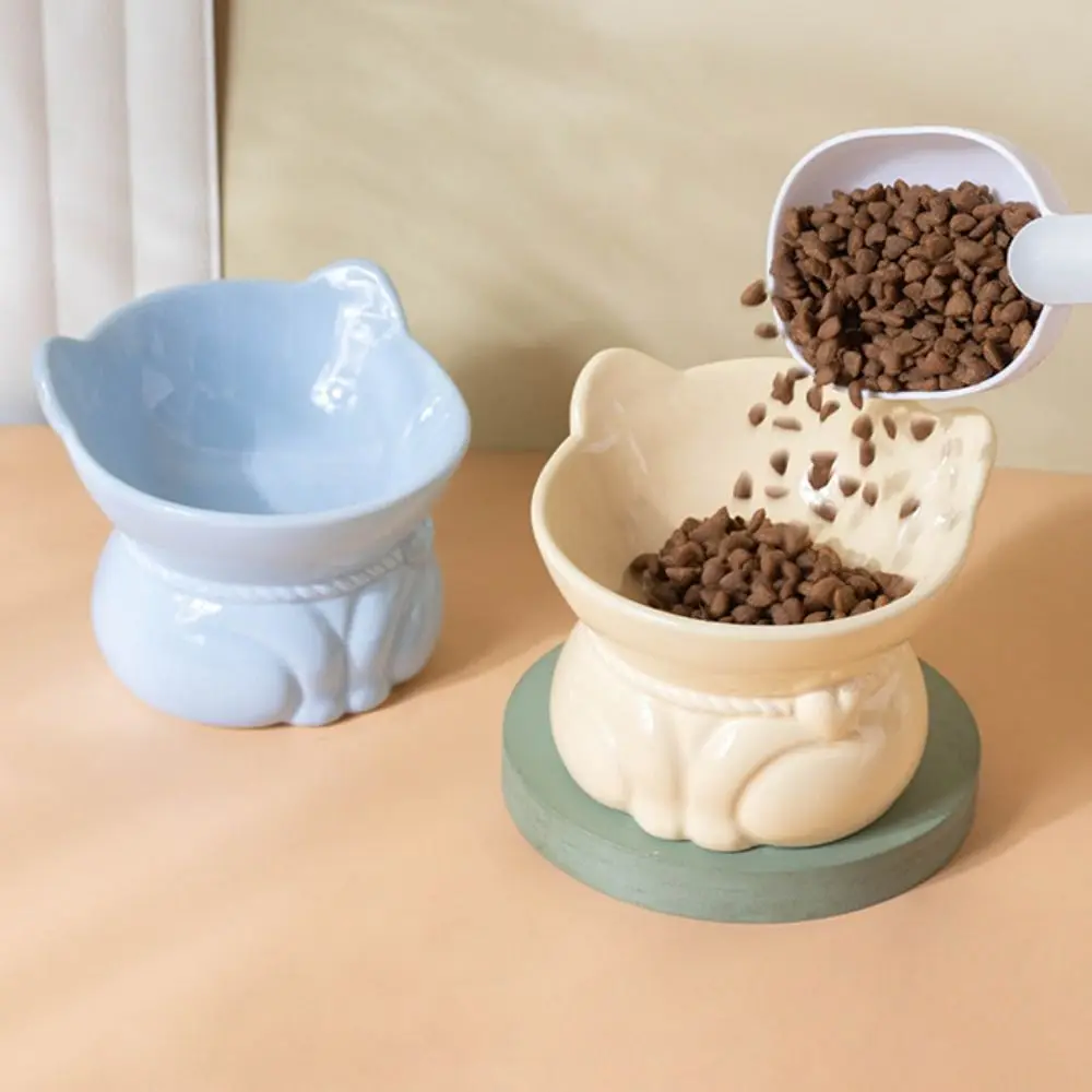 

Ceramic Ceramic Cat Bowl Slanted Mouth Anti Tipping Pet High Foot Bowl Cute Non-slip Dog Food Feeding Basin Kitten Puppy