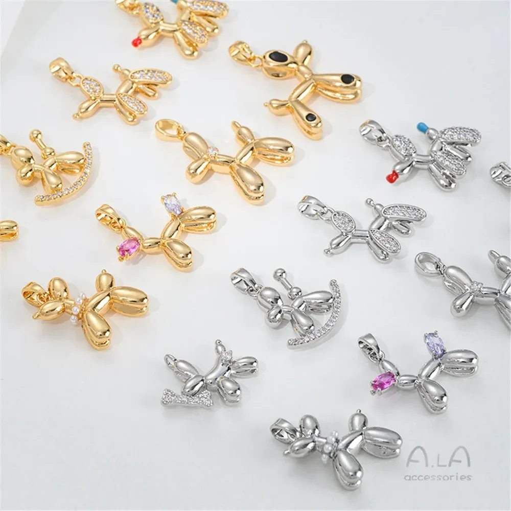 

14K Bag Gold Inlaid Zirconium Cute Balloon Dog Pet Puppy Zodiac Pendant DIY Bracelet Necklace Jewelry Charm Pendant