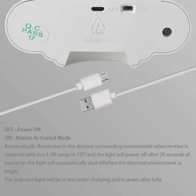 Wireless Infrared Motion Sensor LED Night Light USB Charging Wireless Infrared Wall Sensor Lamp for Path Laundry Stairs