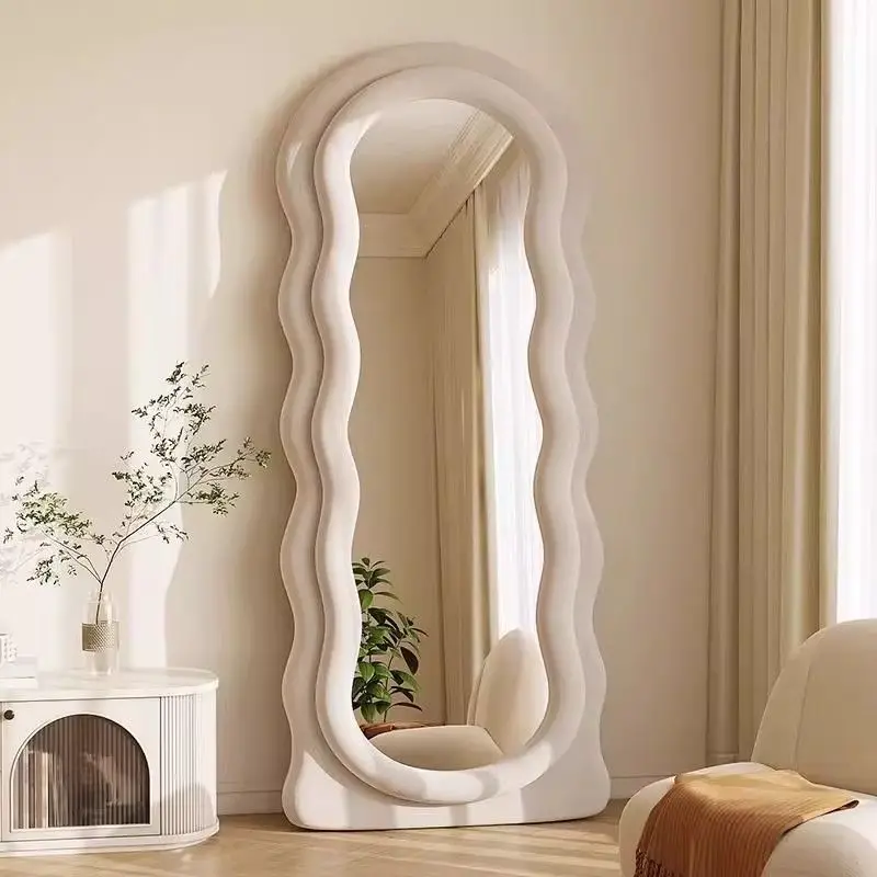 

Luxury Ins-Style Full-Length Dressing Mirror Modern Irregular Wave Light-Embossed 5mm Home Bedroom Floor-Standing Mirror Floor