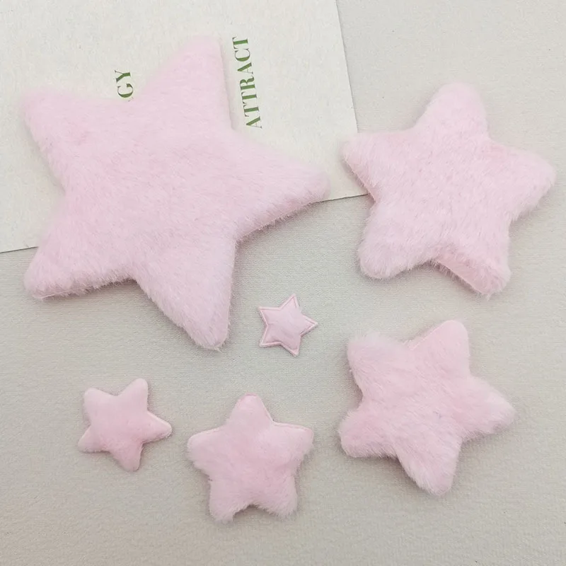 12cm Large Pink Fluffy Star Applique Set, Double-Sided Soft Plush Five-Point Star Embellishment for Clothing Caps Home Decor Cra