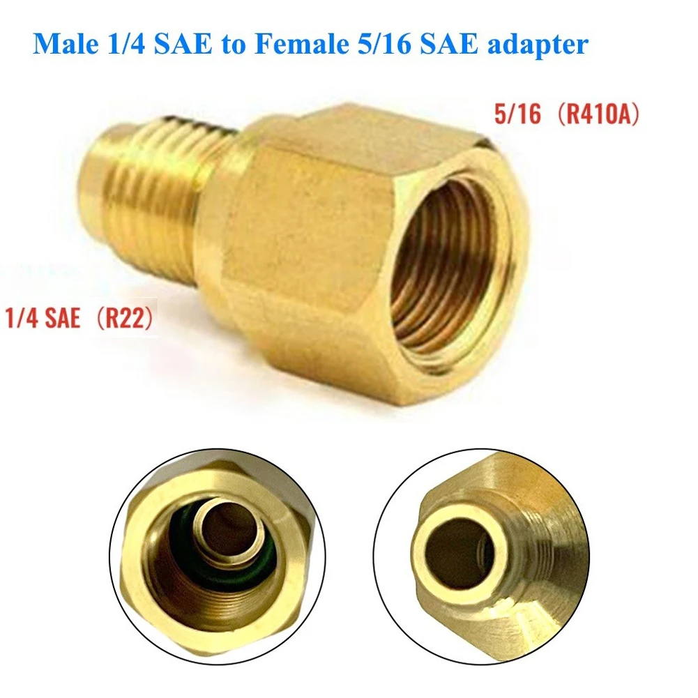 

High Performance Quick Coupling R410 Adapter for Automotive Brass Adapters Male 1/4 SAE to Female 5/16 SAE (2Pcs)