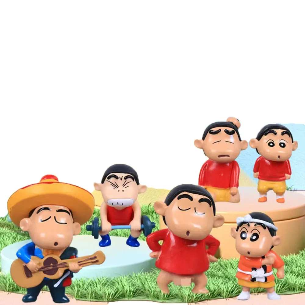 6Pcs Crayon Shin-chan Figurine Kawaii Nohara Shinnosuke Creative Model Action Figure Cute Car Decoration Birthday Festival Gift