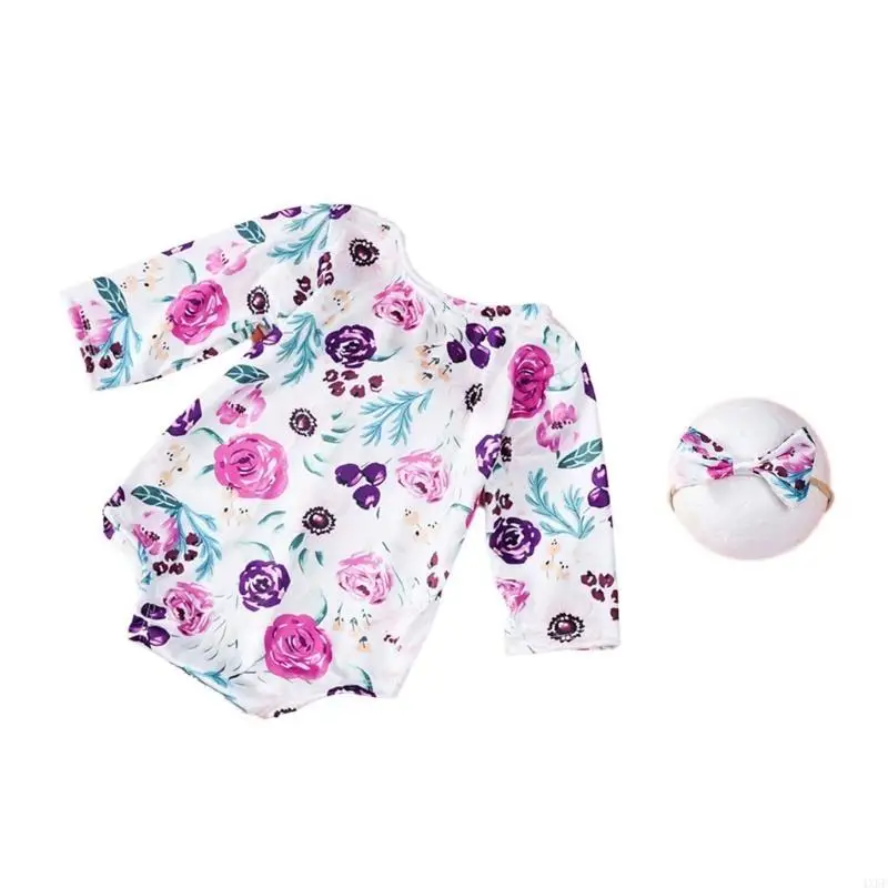 Newborns Baby Photography Props Flower Romper & Headband Set for 0 to 3 Month