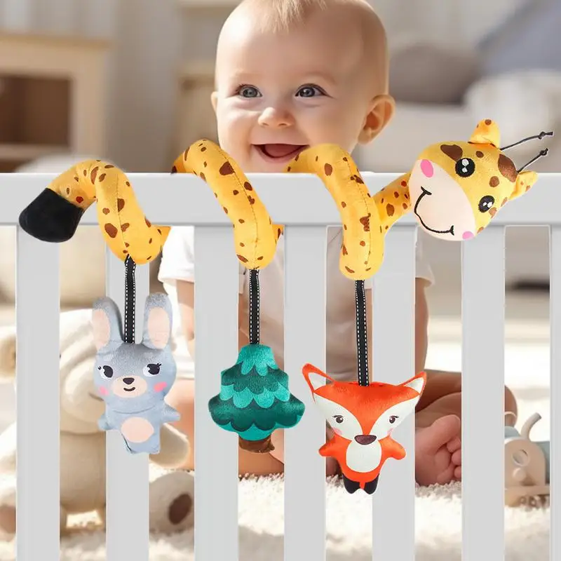 

Baby Plush Hanging Toy Cartoon Cute Animals Shapes Prams Stroller Bed Spiral Activity Hanging Toys Colorful Soothing Rattles Toy