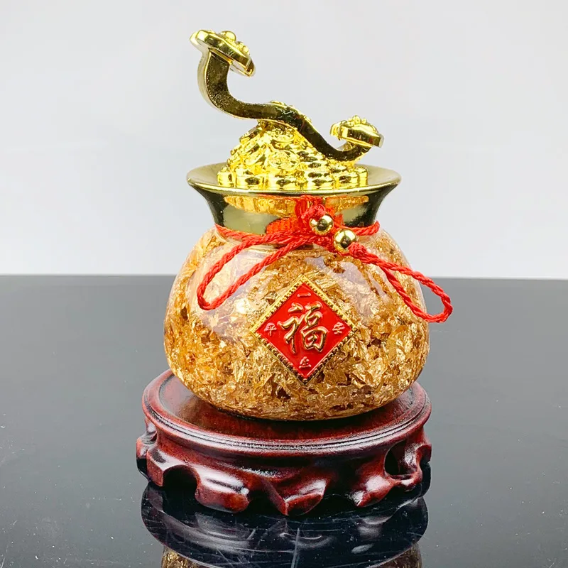 Southeast Asia Gold Foil Jade Lucky Bag, Feng Shui Cornucopia Decoration, Lucky Craft Gift, Ornaments, Decorative Figurines