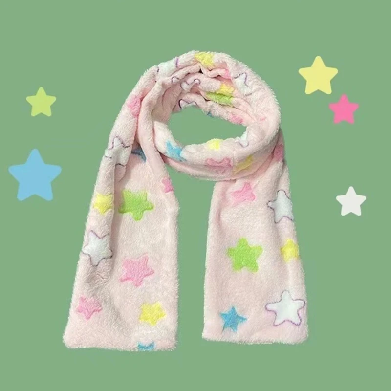 Stylish Furry Scarf for Outdoor Activities Winter Thick Wrap Warm Scarf Trendy Colorful Star Scarf Thickened Long Scarf