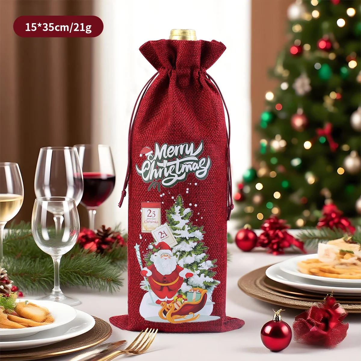 4PCS Mixed 15x35cm New Style Christmas Red Wine Bag Linen Bags Suitable for Wine Bottles Party Wine Packaging Bag Drawstring