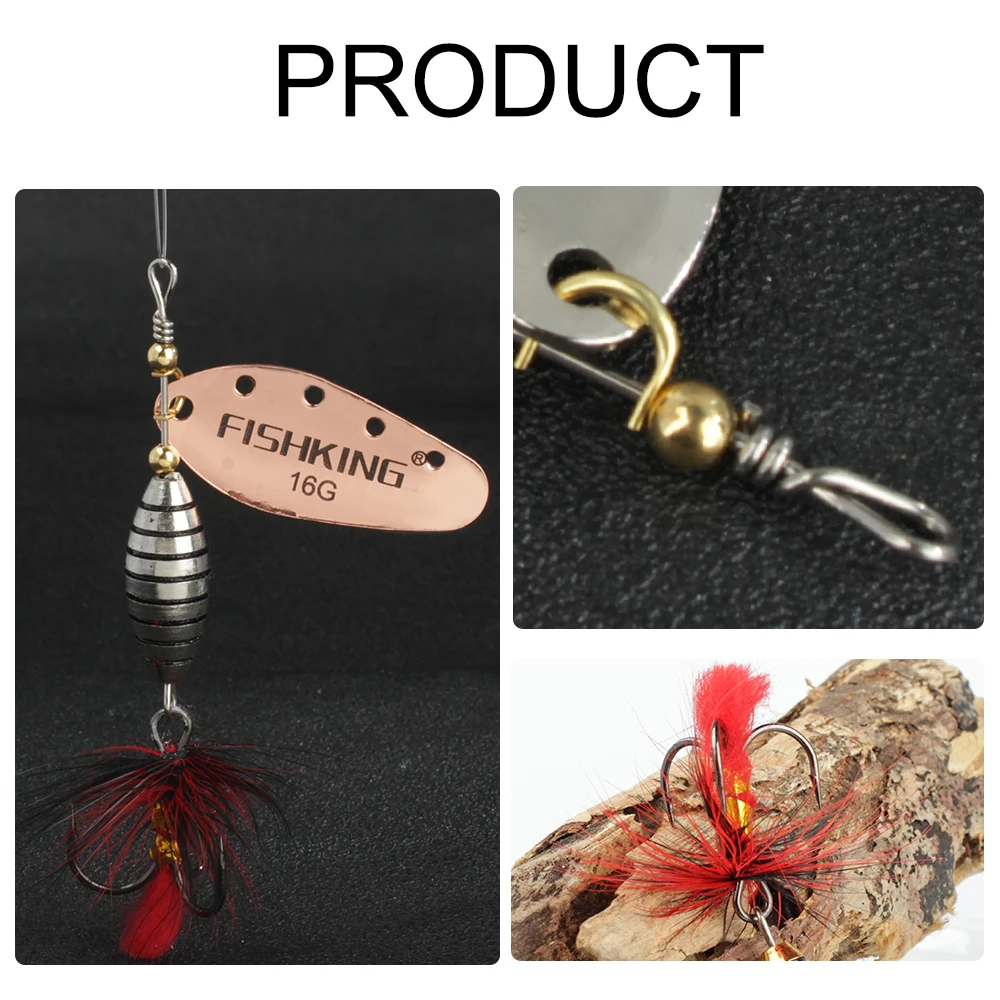 FISH KING pinner Lure 6g/12g/16g Spinnerbait with Feather Treble Hook Metal Spoon Lure Hard Fishing Lure Fishing Tackle Bait