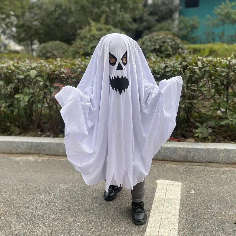 Funny White Ghost Cloak Cape Ghost Festival Horror Performance Costume Props Halloween Children's Performance Costume