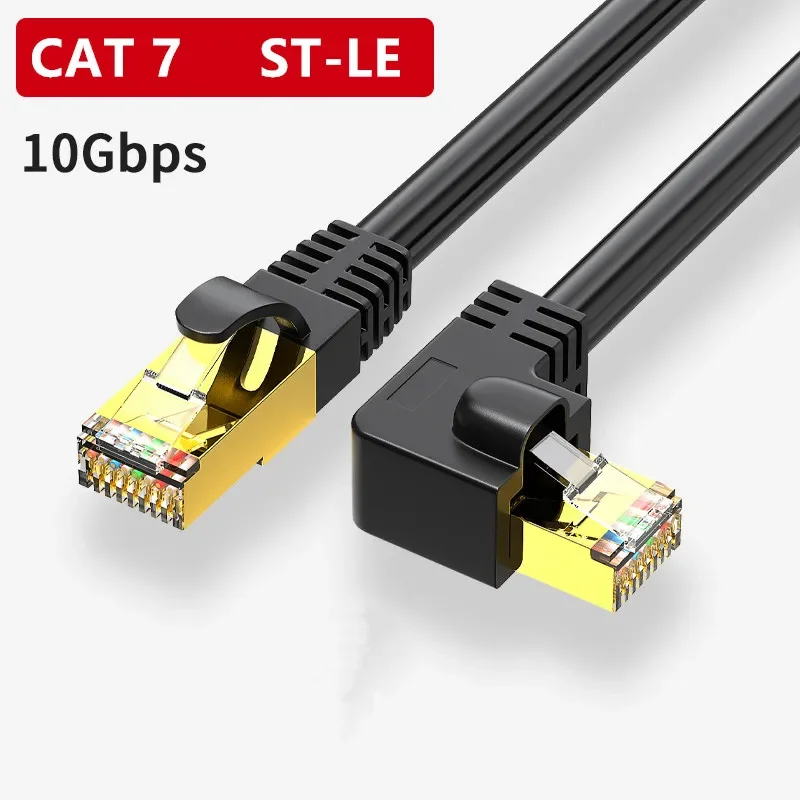 Cat7 kabel Ethernet przewód Lan SFTP RJ45 kabel sieciowy kąt 90 stopni dla kompatybilnego Patch Cord do komputera Router Laptop