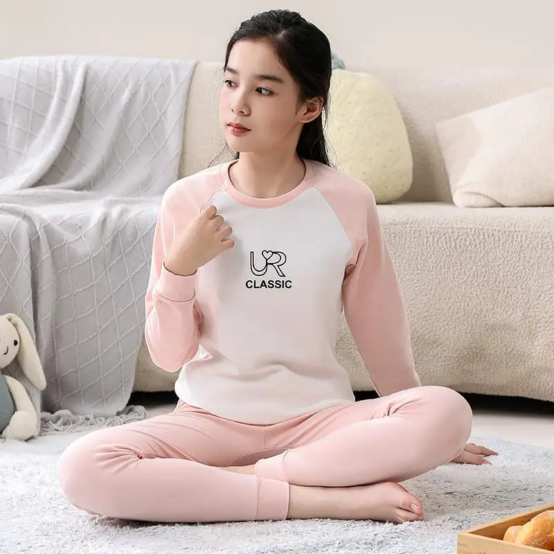 الخريف السراويل منتصف العمر الأطفال ملابس المنزل الفتيات القطن الخالص الشتاء الطالبات ملابس اخلية حرارية مجموعة الفتيات سنوسويت #6