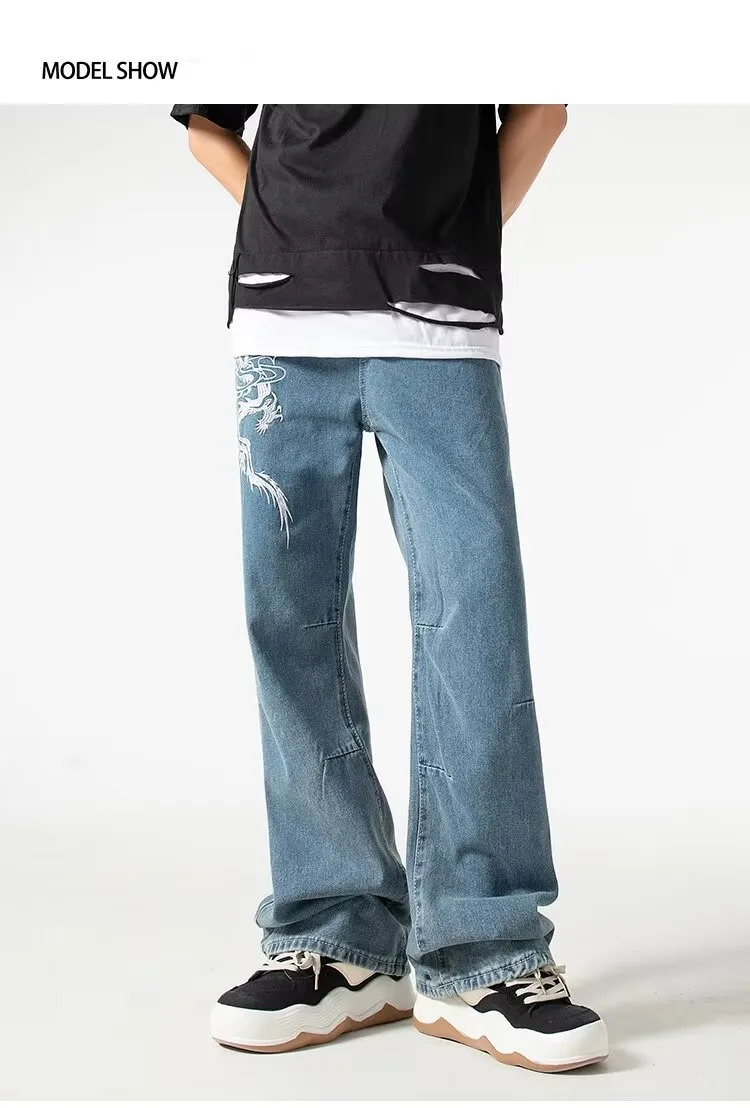 2024 ropa y2k streetwear drachens tickerei sommer neue jeans hose für männer kleidung gerade luxus denim hose pantalon homme – Detail 4
