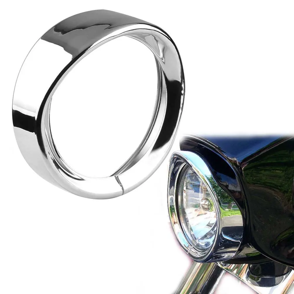 Motorcycle 7\'\' Headlight Visor Style Trim Ring + 4.5\'\' Auxiliary Fog Light Ring Chrome For Harley Touring Road King Dyna Softail