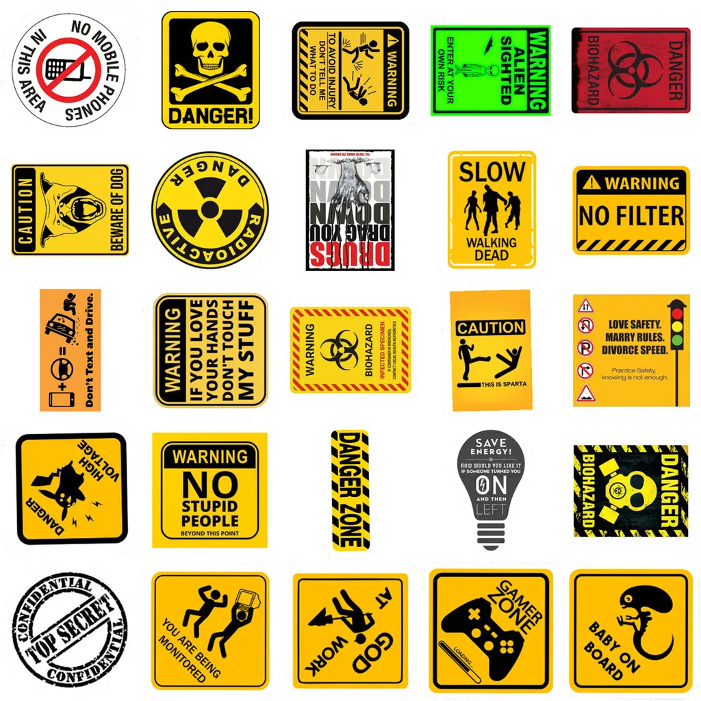 50 Stück kreative Warnschild-Aufkleber – Graffiti-Stil, wasserdicht für Handyhülle und Notebook-Dekoration, AnimeWorlds Store
