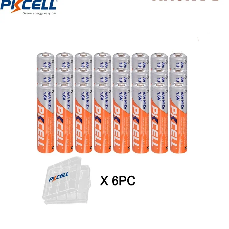 24Pcs PKCELL AAA NIZN Battery 900mWh 1.6V Ni-Zn AAA Rechargeable Battery Batteries with 6PC AAA Battery Box Holder