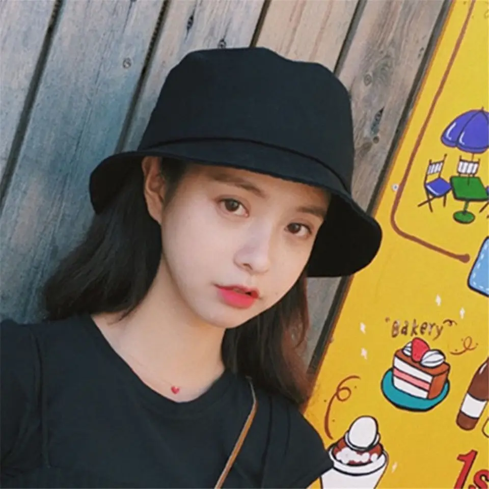 Cotton Summer Foldable Bucket Hat Unisex Women Outdoor Sunscreen Hat Pure Color Fishing Hunting Cap