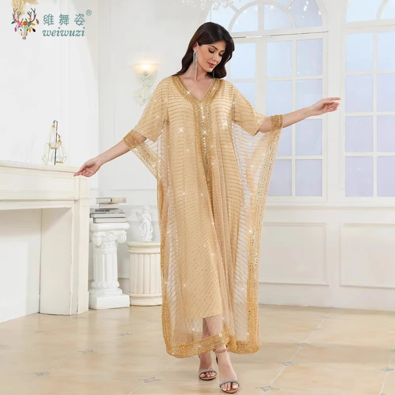 

Элегантный кафтан с пайетками и сеткой, платье-роба с стразами, абайя для Рамадана, длинное платье для арабских мусульманок, дубайские платья, роскошные вечерние платья