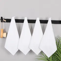 4Pcs 25x25cm White Soft Microfiber Fabric Small Square Cut Edge Portable Hotel Bathroom Cleaning Towel