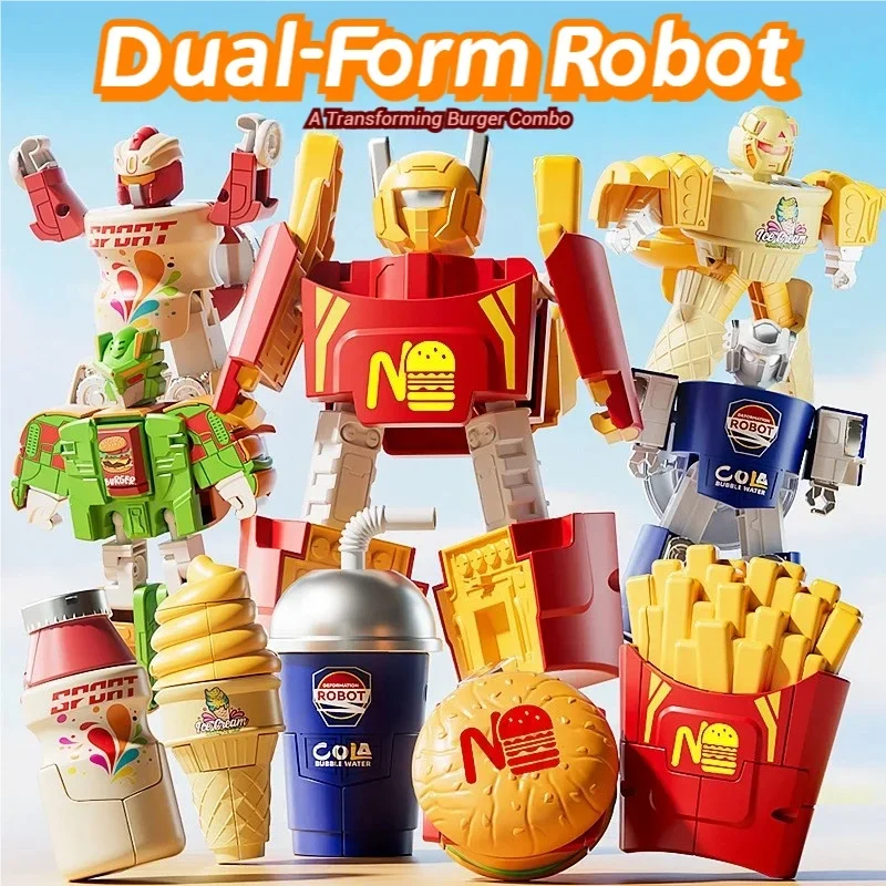 

Food Transforming Robot Toy, Dual-Form Burger Fries Cola Ice Cream Deformation Figures, Creative Gift for Kids