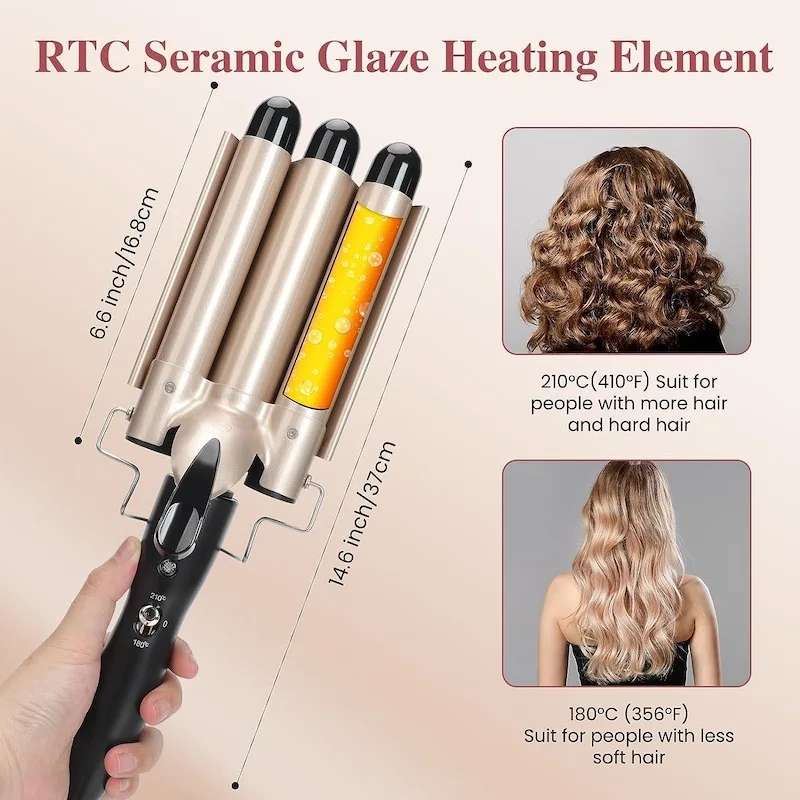 Professional Hot Big Wave Automatic Curling Iron 3 Barrel Hair Curlers Electric Hair Crimper Hair Curler with LCD Display