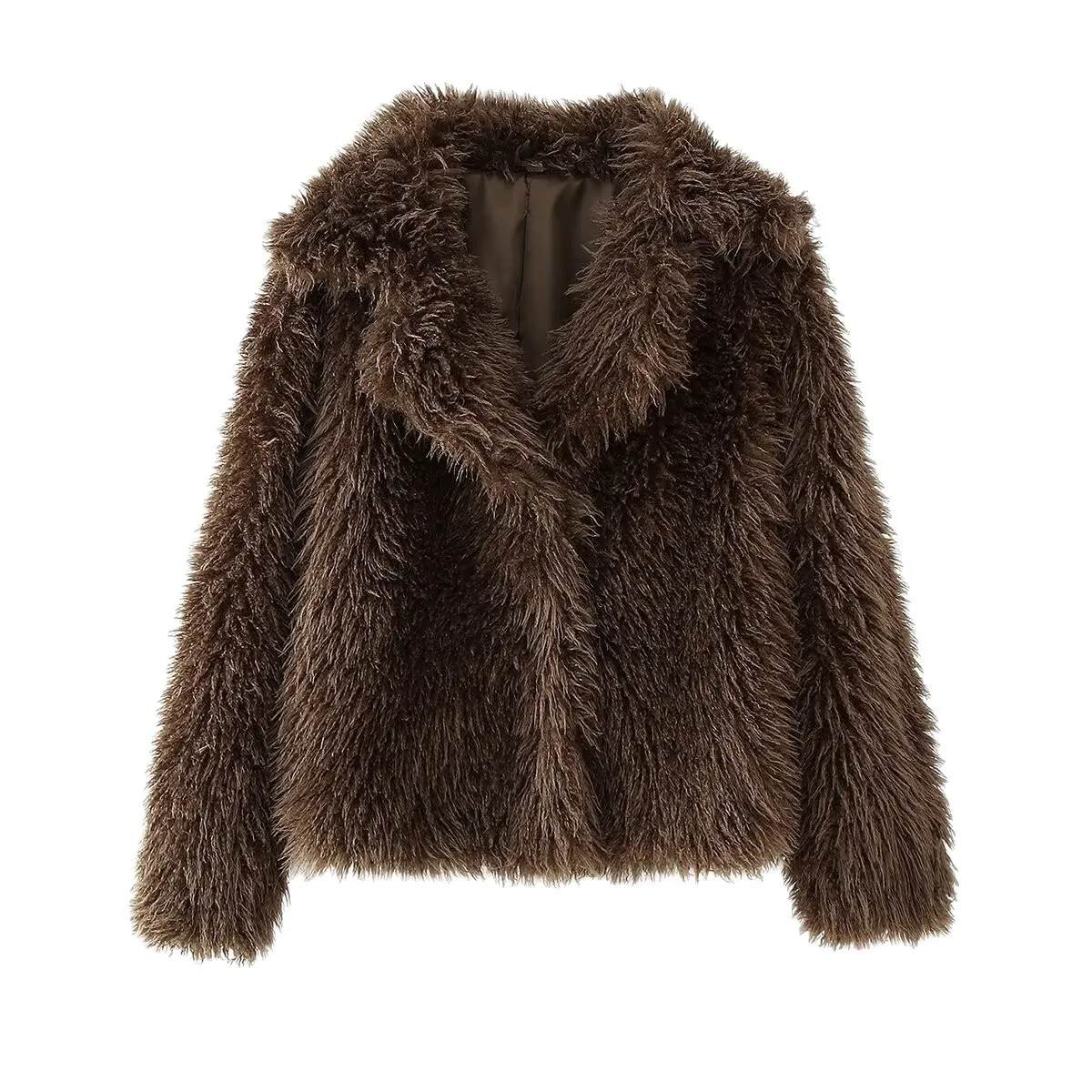 Vintage Fashion Winter Women's Faux Fur Coat Brown Curly Hair Female Mink Fur Coat Slouchy-style Artificial Fur Jacket For Lady