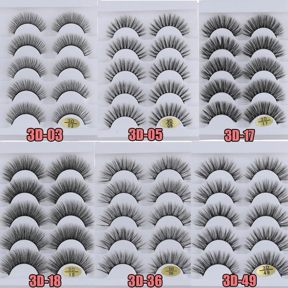 5 Paar handgefertigte, flauschige, mehrschichtige, mehrere Stile, Wispy Flared Eye Lash Extension, kreuz und quer, falsche Wimpern, 3D-Faux-Nerzhaar