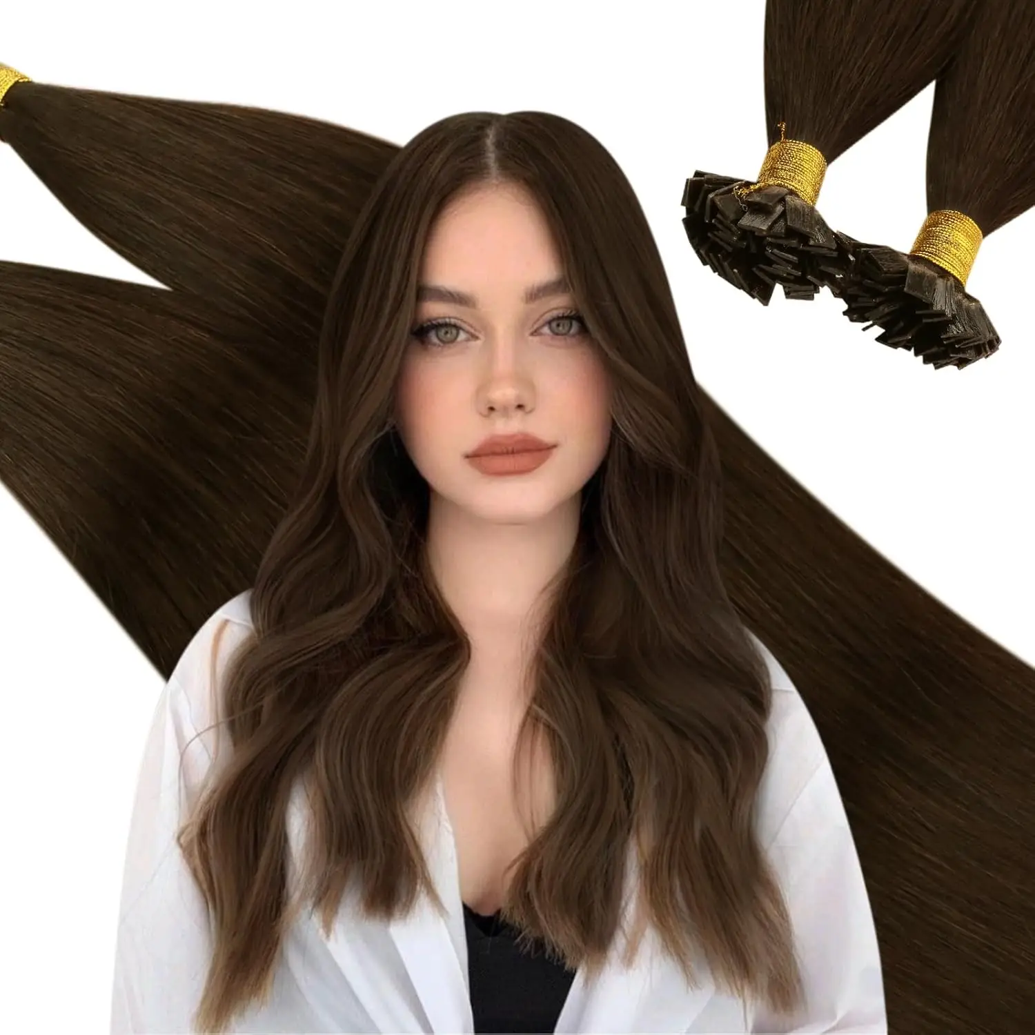 Ugeat Flat Tip Hair Extensions Menselijk haar Fushion Remy-haar 14-24 "50 strengen/pak Natuurlijke rechte keratine haarextensies