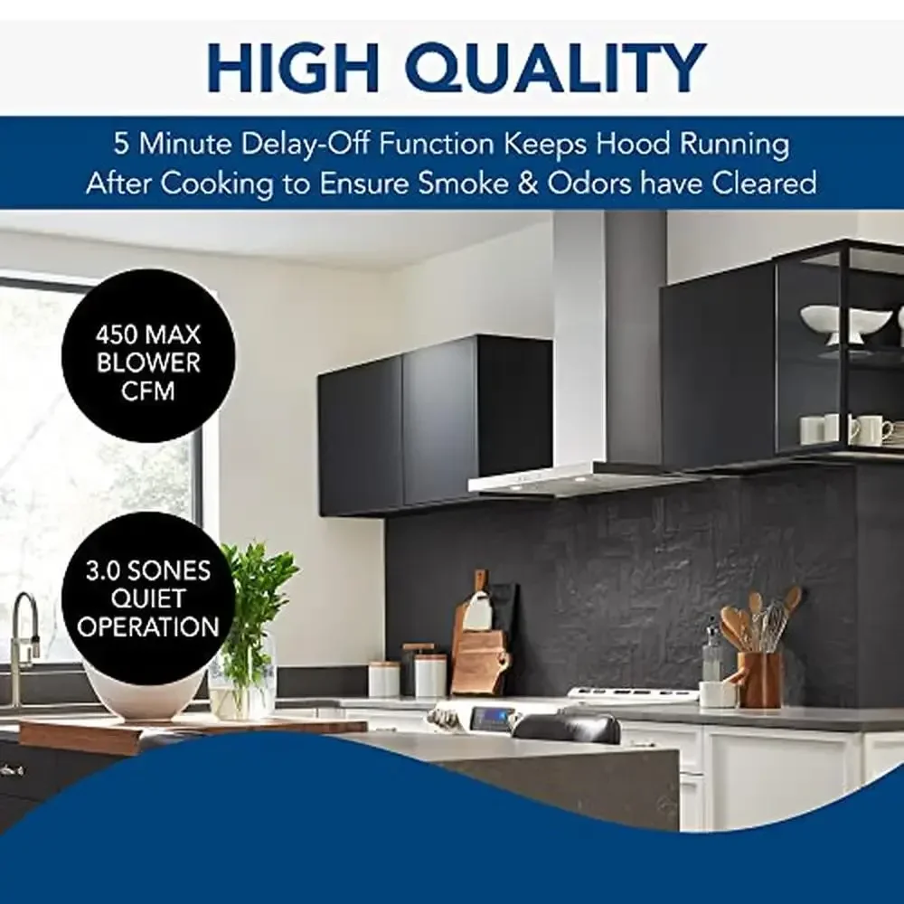 30-Inch Stainless Steel LED Lighting Convertible Wall Mount Range Hood 3 Speed Ventilation Slim Design Dishwasher-Safe Filters