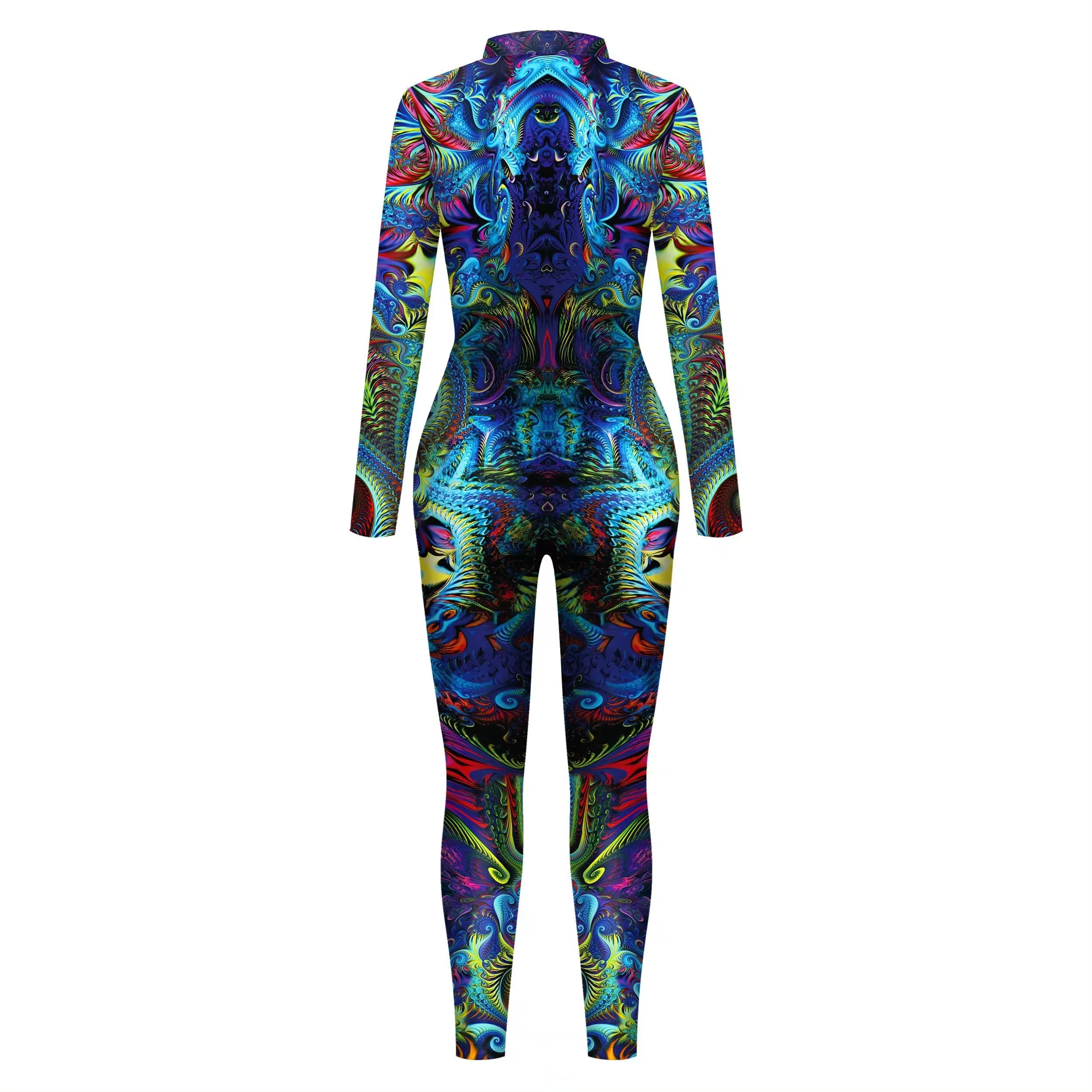 Fraktal gedruckt Kostüm Karneval Zentai Bodysuit Purim Party Cosplay Overall Front Reiß verschluss Anzug Halloween Kleidung