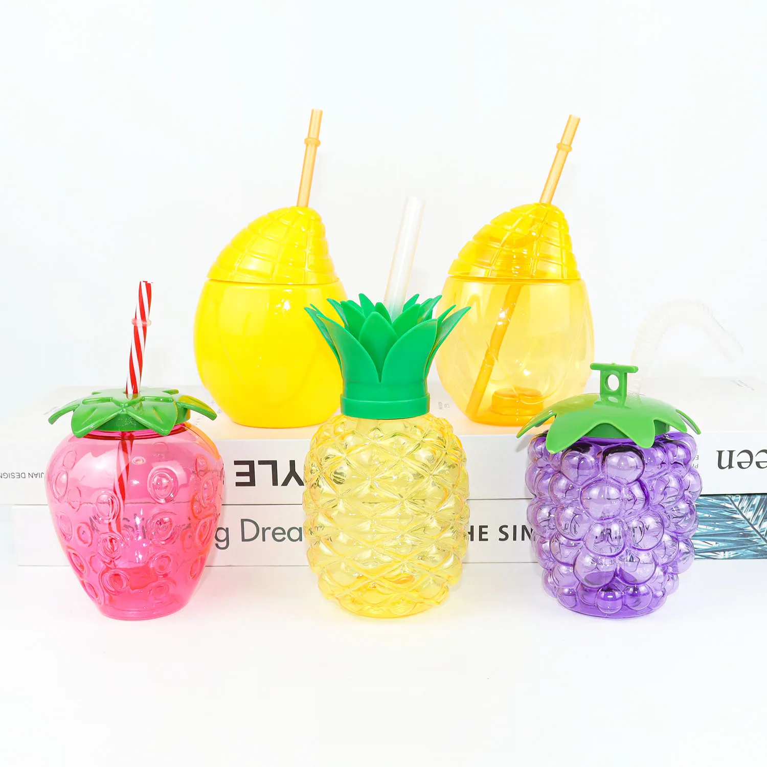 6-10 قطعة هاواي حفلة كوب بقشة الأناناس العنب الفراولة المانجو عصير شرب أكواب الفاكهة شرب أكواب الاستوائية زينة الحفلات