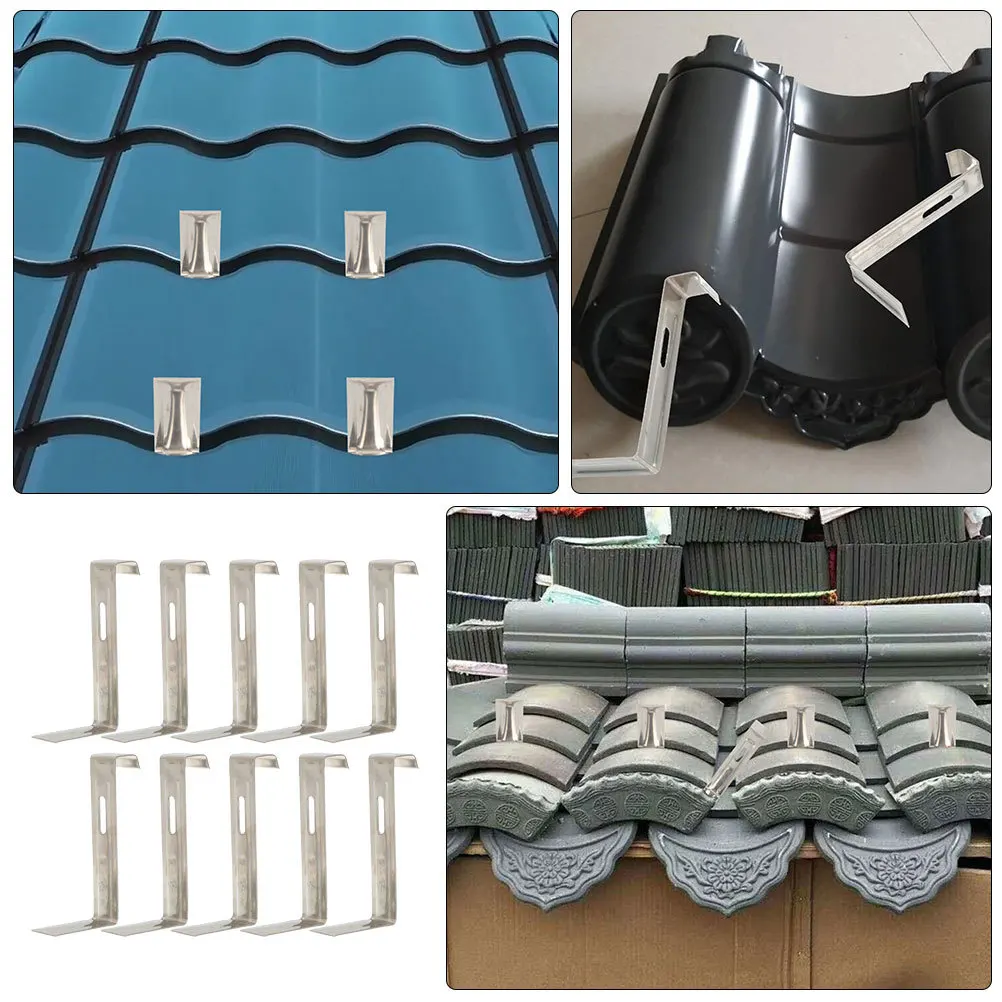 

10Pcs Non-Slip Roof Clips Metal Tile Fixing Hooks Durable Stable Replacement Parts Home Supplies Roof Tile Clips