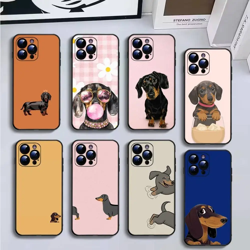 

Dachshund Sausage Dog Phone Case For iPhone16,15,14,13,12,11 Plus,Pro Max,XS,X,XR,SE,Mini,8,7,Soft Black Cover