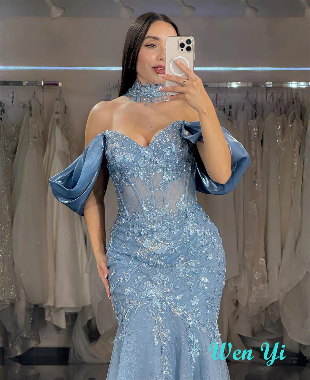 Customized  Mermaid Exquisite Blue Tulle Evening Dress Formal Sweetheart Sleeveless Homecoming Dresses Luxury Vestido D image 2